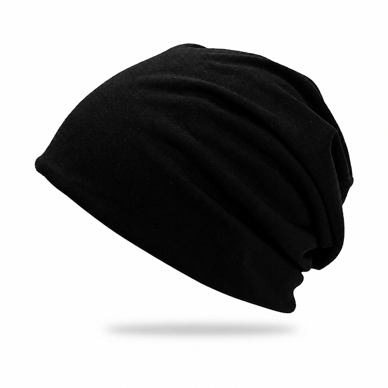 Polyester Slouchy Beanie Hat — Black