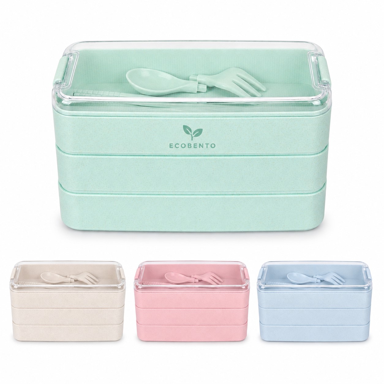 Stacked Polypropylene Meal Box With Utensils