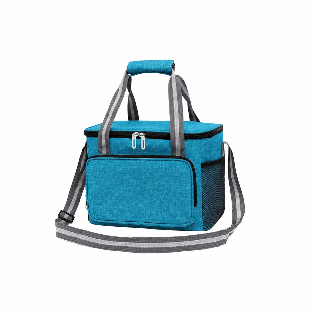 Zippered Oxford Lunch Cooler Bag — Cyan Blue