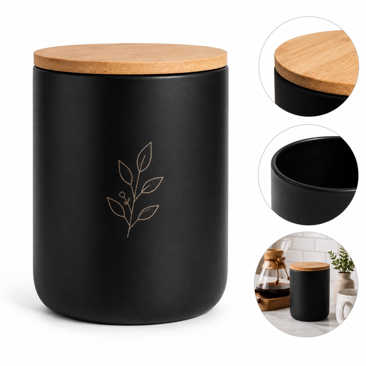 Ceramic Kitchen Canister With Wood Lid