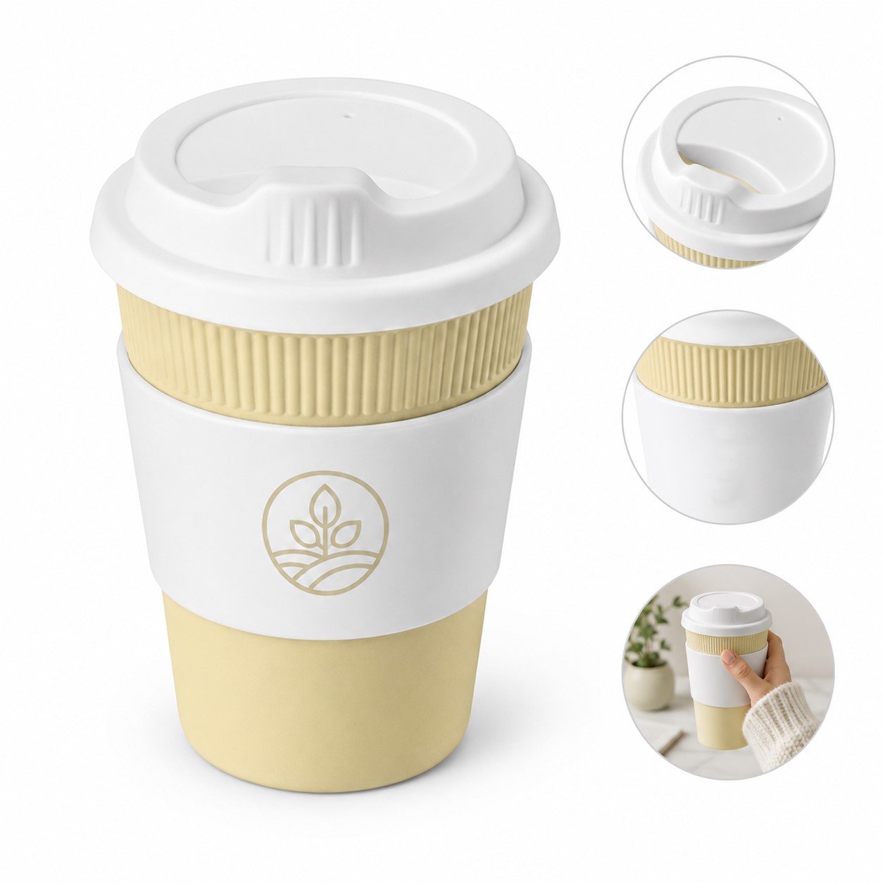 Lidded 12 Oz Natural Fiber Coffee Cup