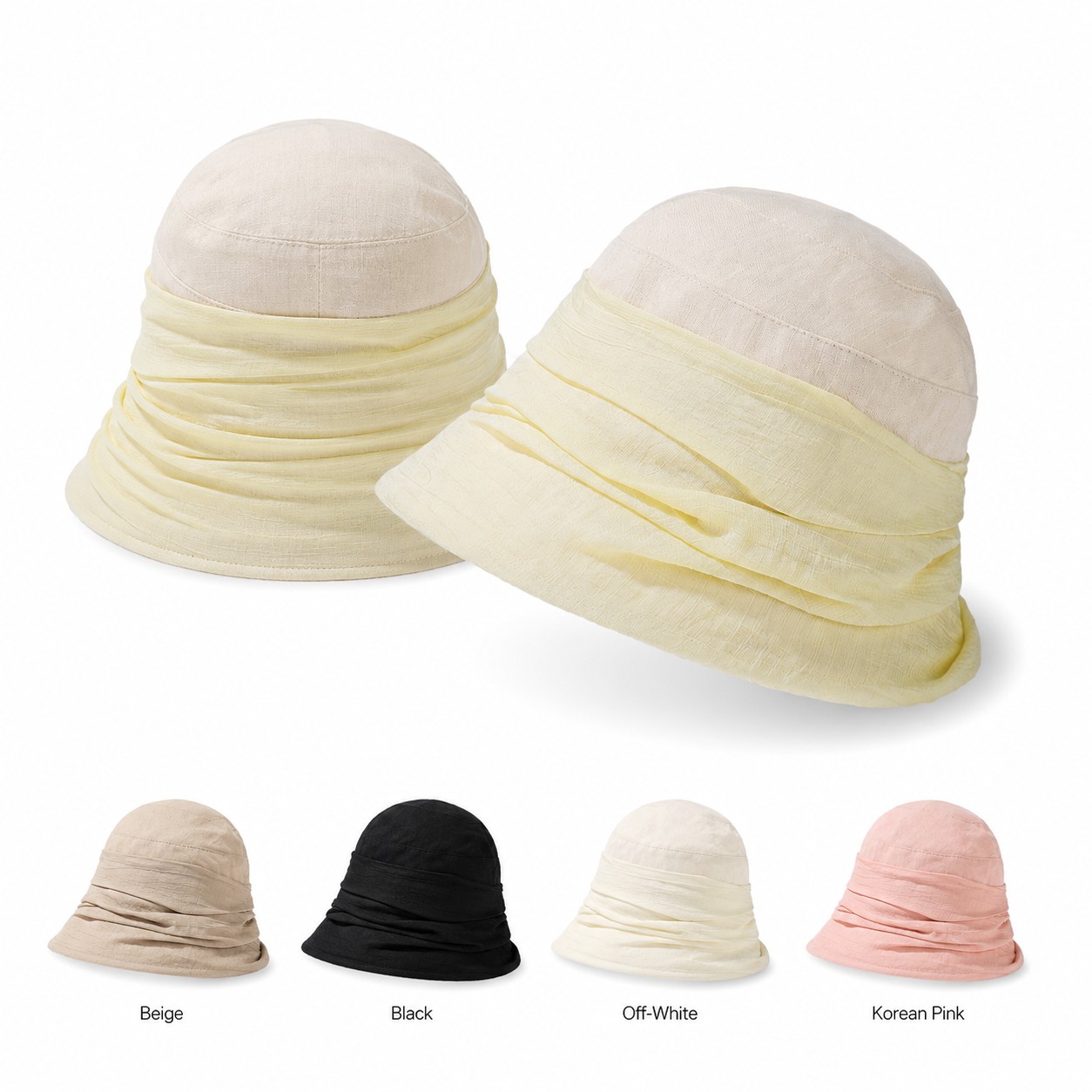 Pleated Polyester Cotton Bucket Hat