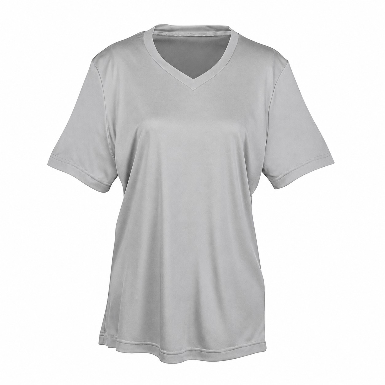 Ladies Polyester V Neck Shirt — Silver
