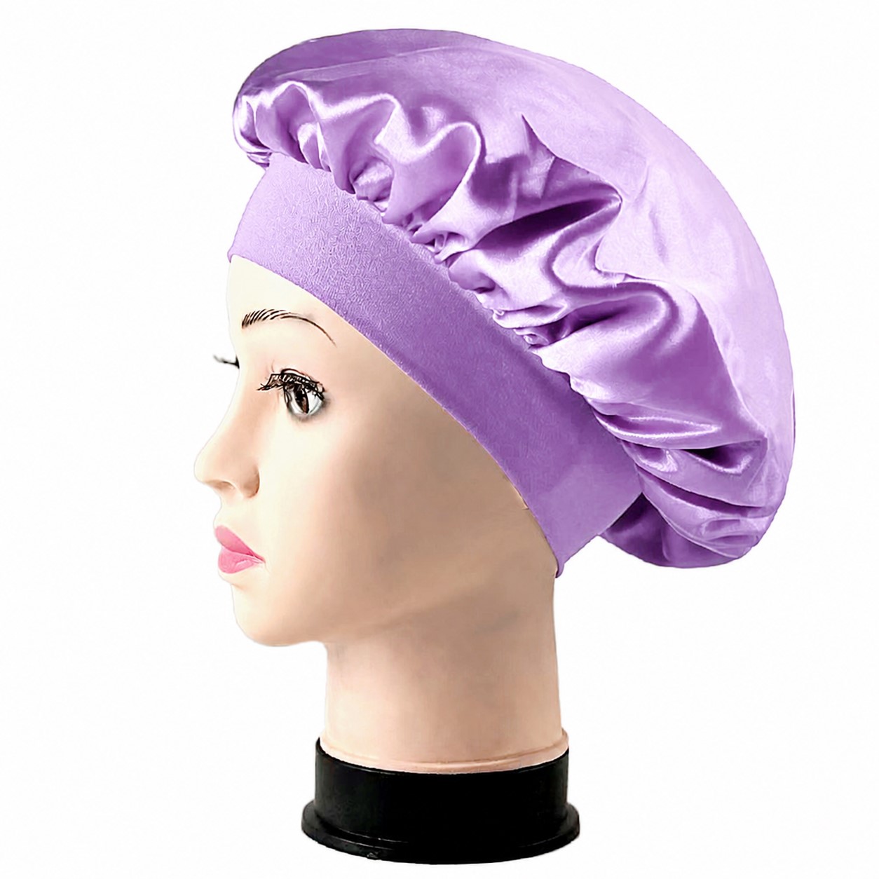 Satin Wide Band Sleep Bonnet — Light Purple