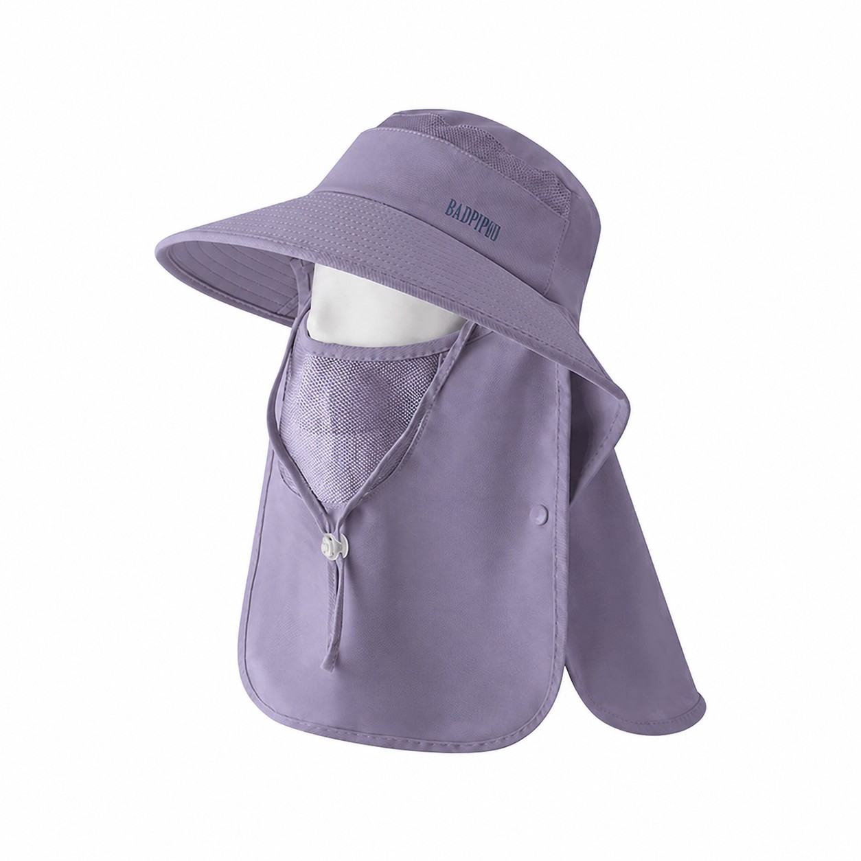 Polyester Sun Hat With Neck Drape — Grayish Purple