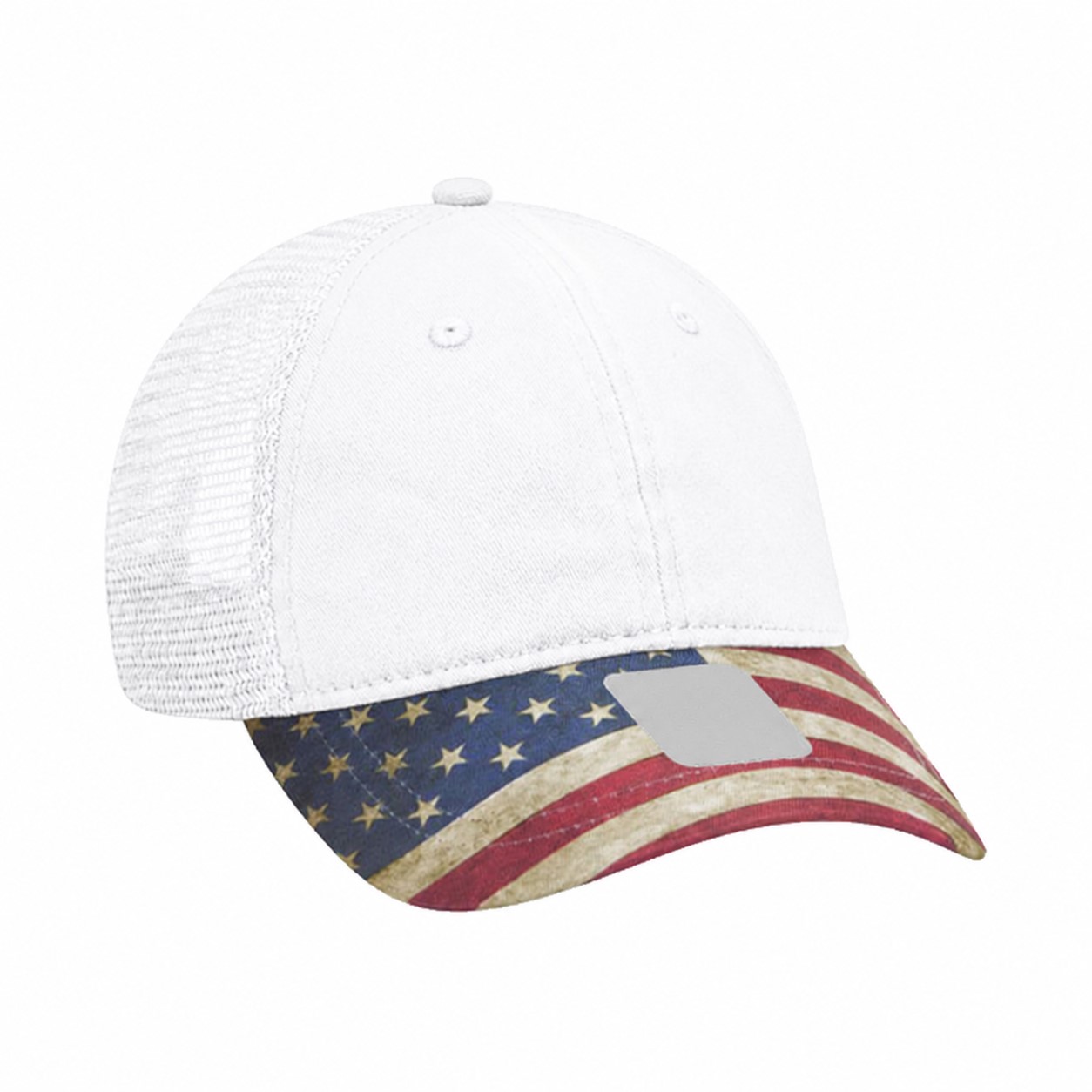 Cotton Twill Flag Brim Trucker Cap — White