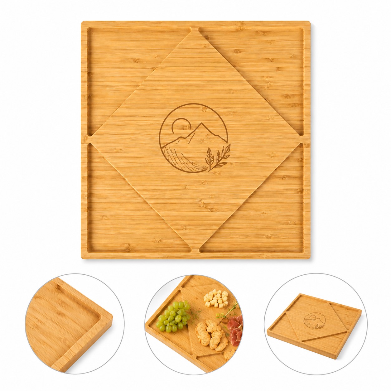 Square Bamboo Divided Serving Tray