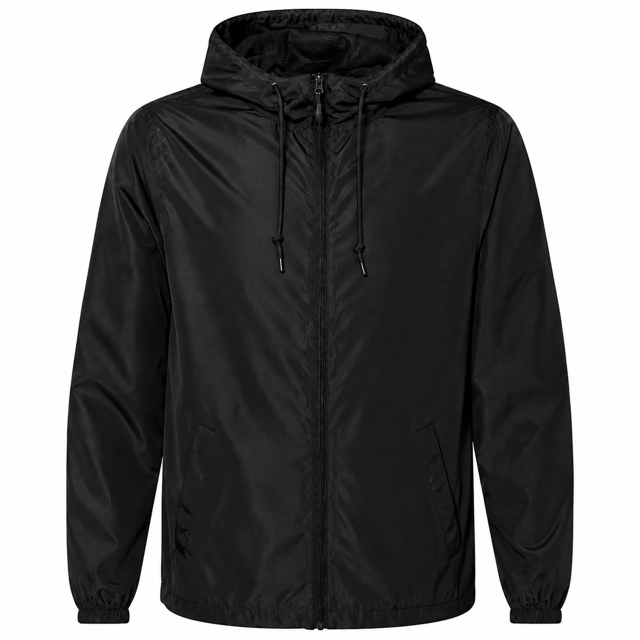 Polyester Hooded Wind Jacket — Black