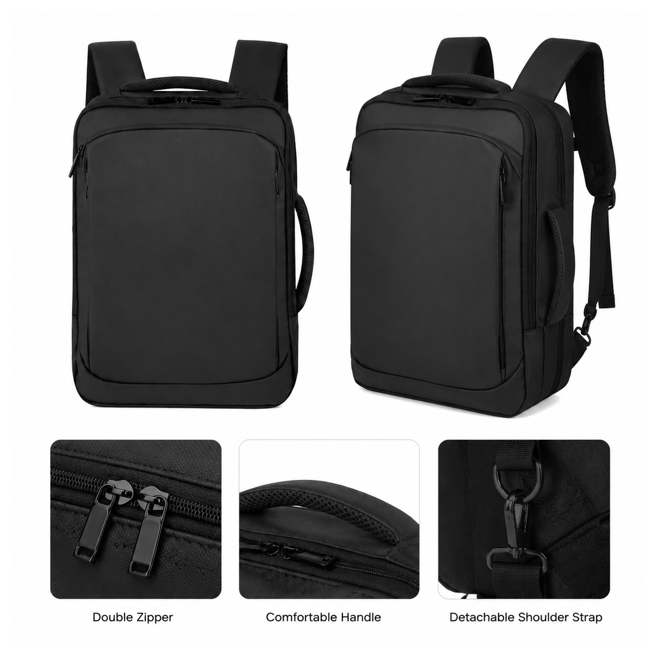 PU Leather Black Laptop Backpack