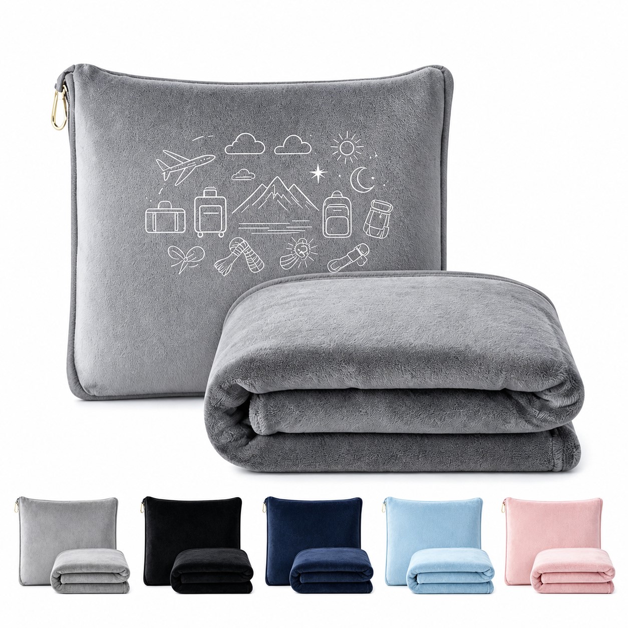 Polyester Pillow Blanket With Travel Clip