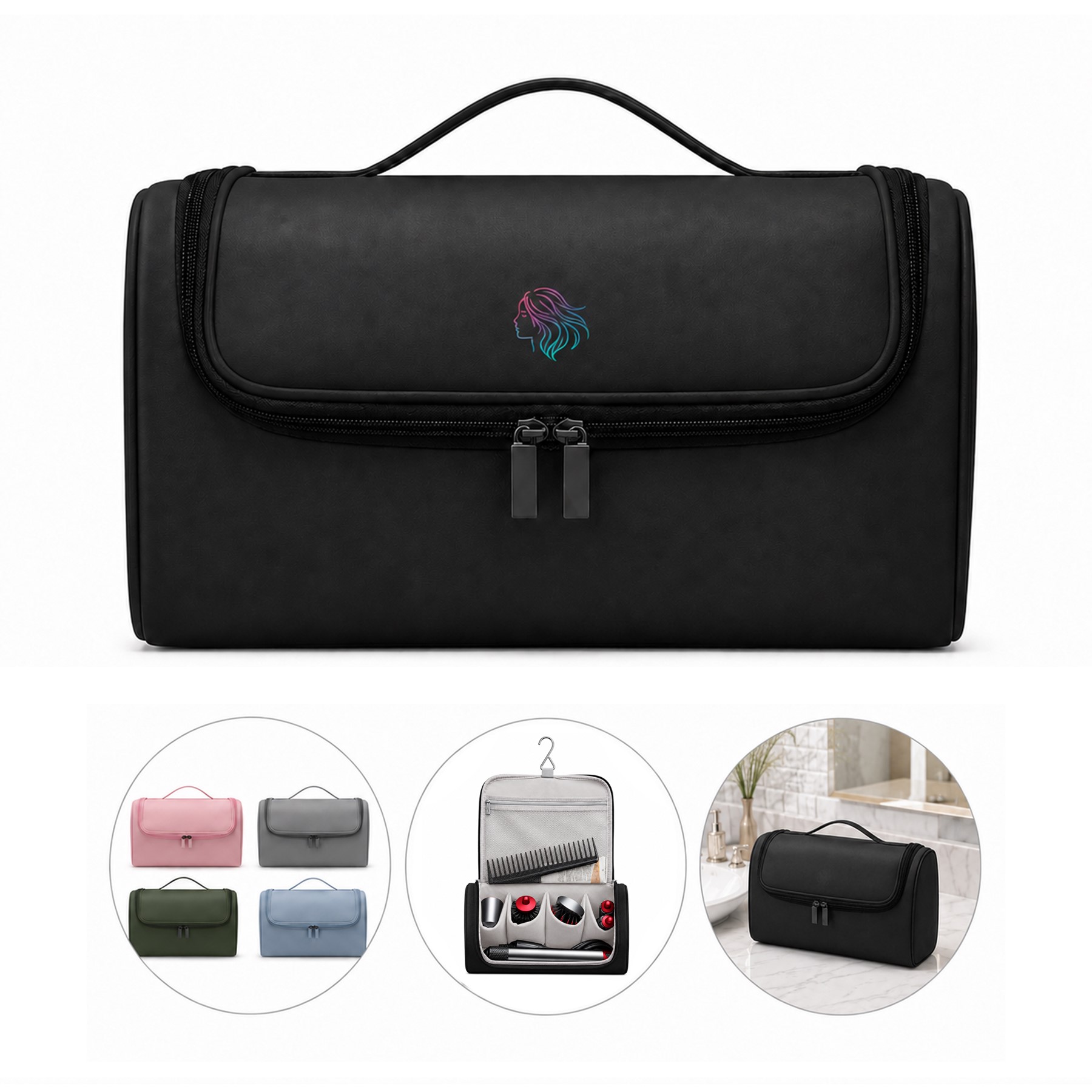 Hair Tool Organizer Bag With Hanging Hook