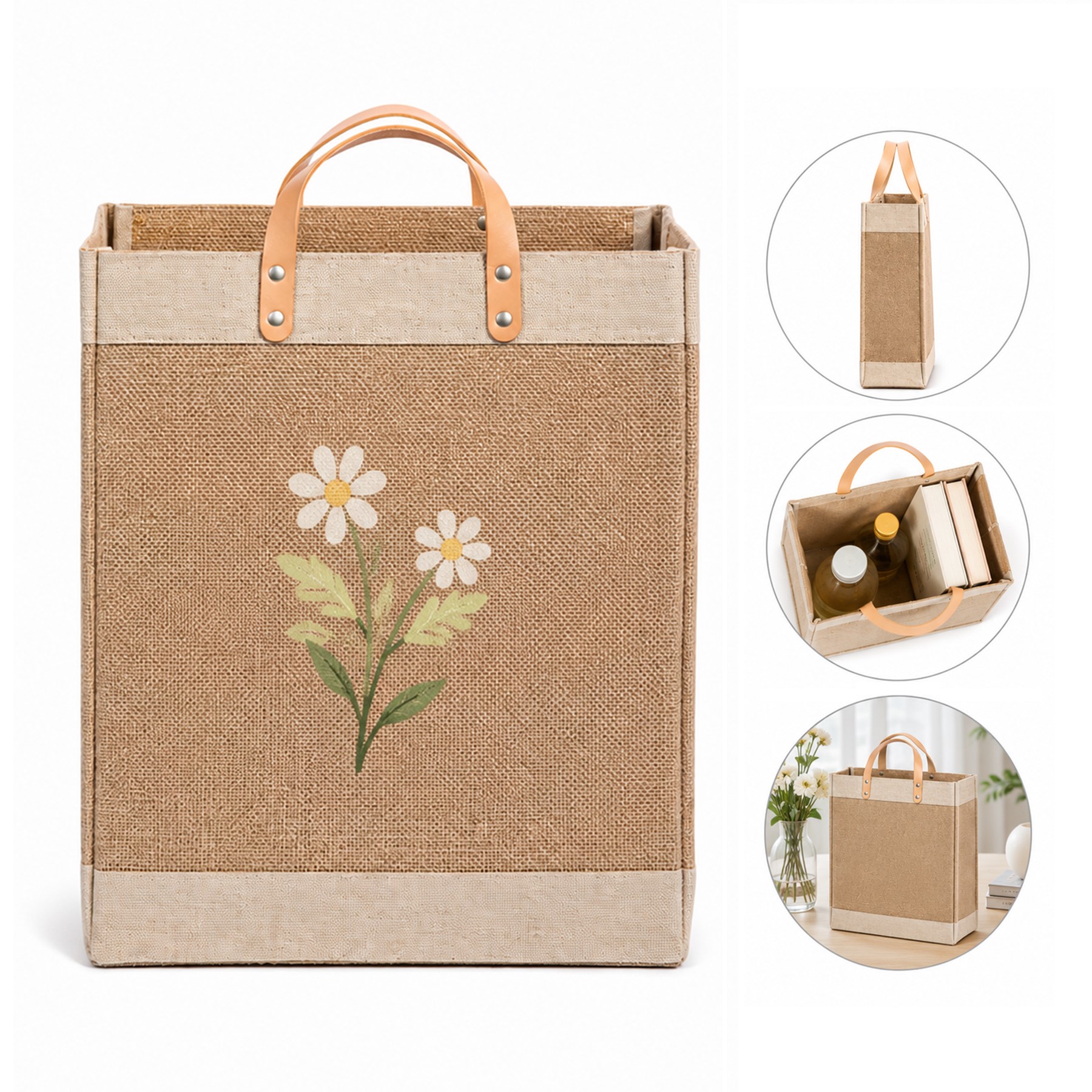 Large Linen Tote With Waterproof Film Lining