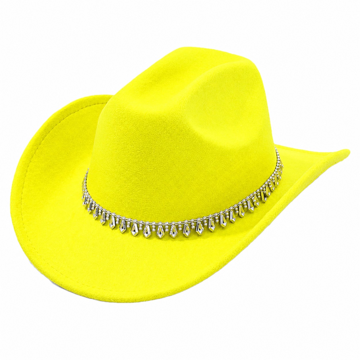 Rhinestone Band Polyester Cowboy Hat — Fluorescent Yellow