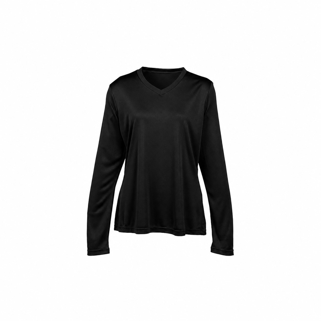 Ladies Polyester V Neck Performance Shirt — Black