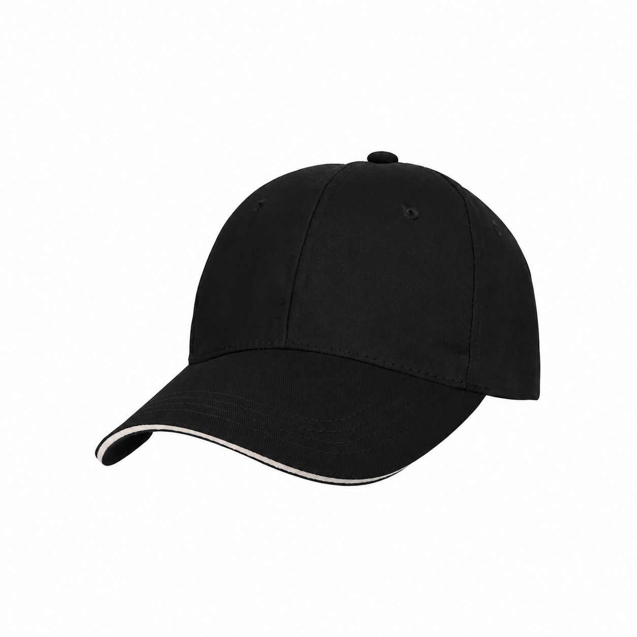 Cotton Twill Front Cap with Ventilation Eyelets — Black