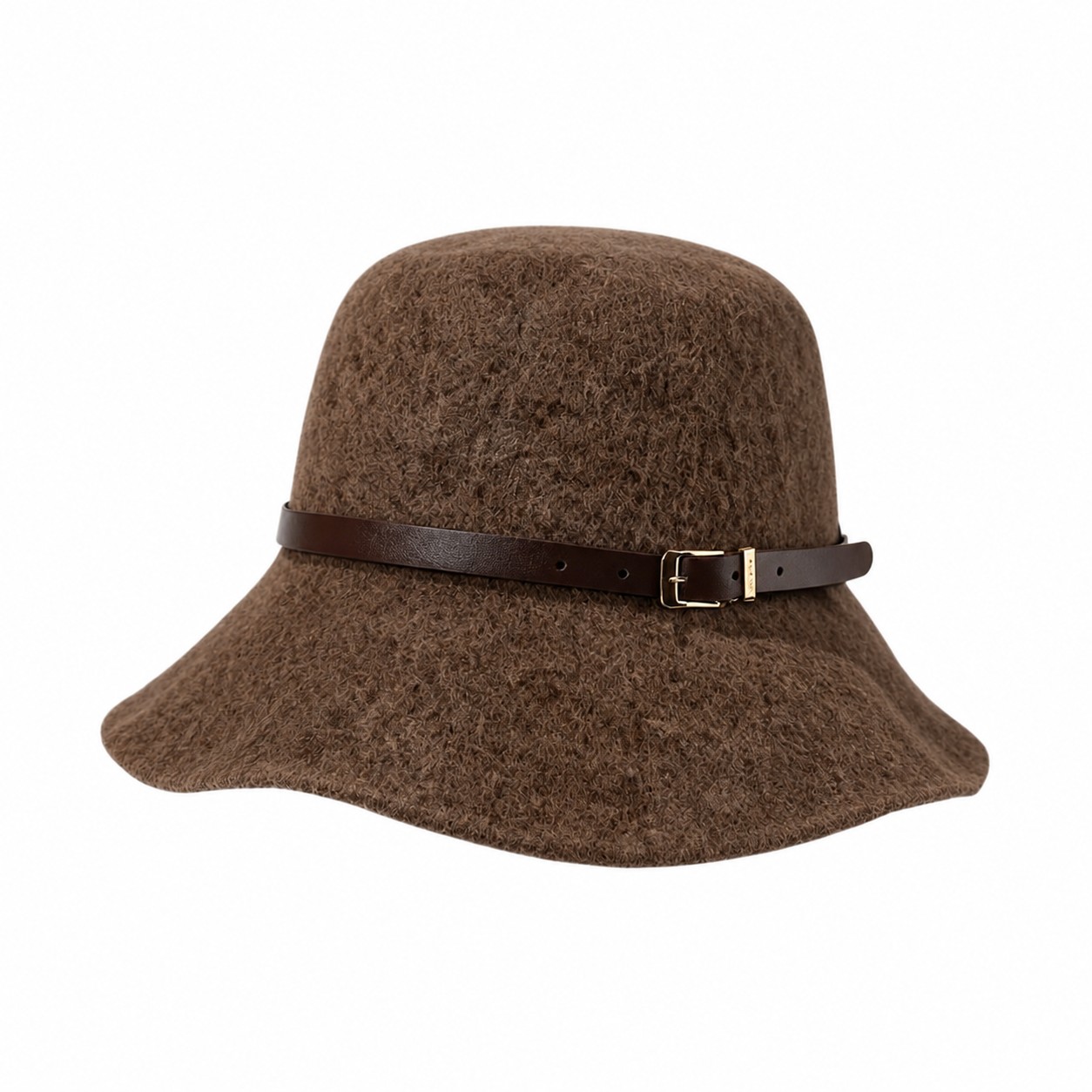 Wool Blend Belted Basin Hat — Mocha Brown