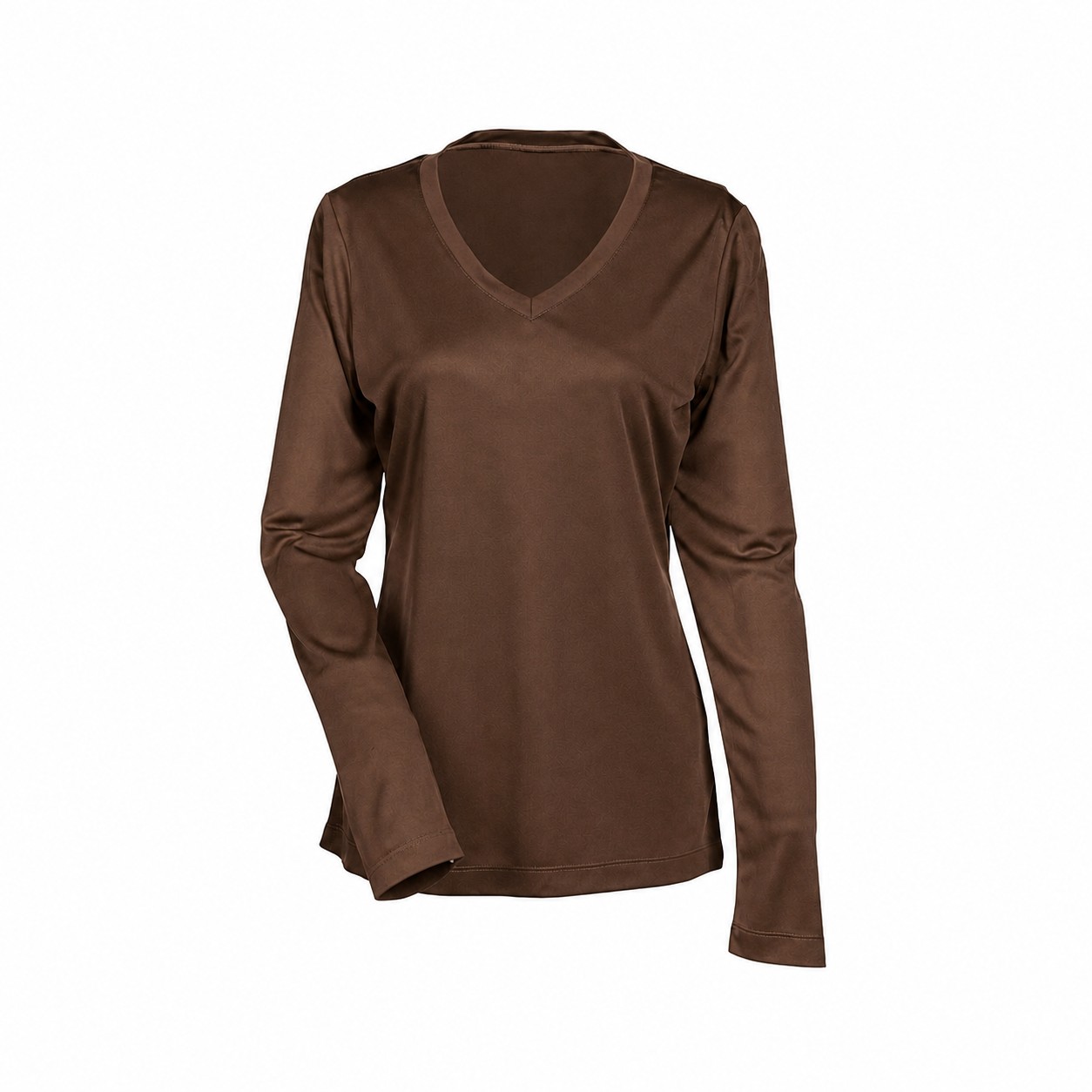 Ladies' Polyester Long-Sleeve V-Neck Shirt — Brown