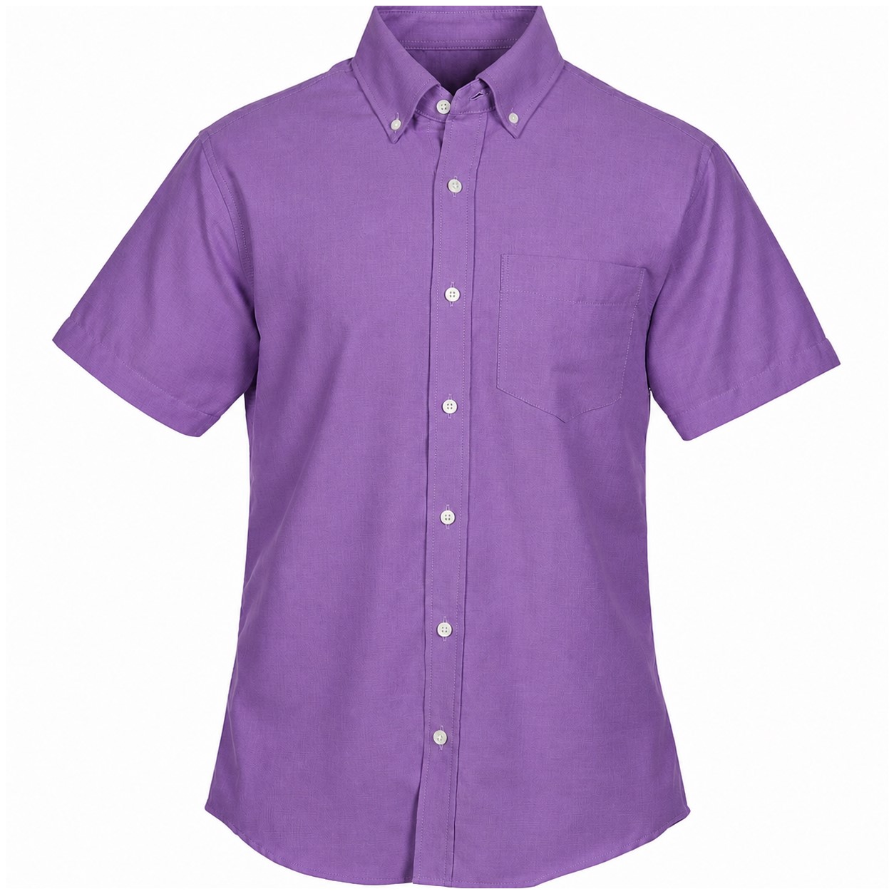 Cotton Polyester Short Sleeve Button Shirt — Purple