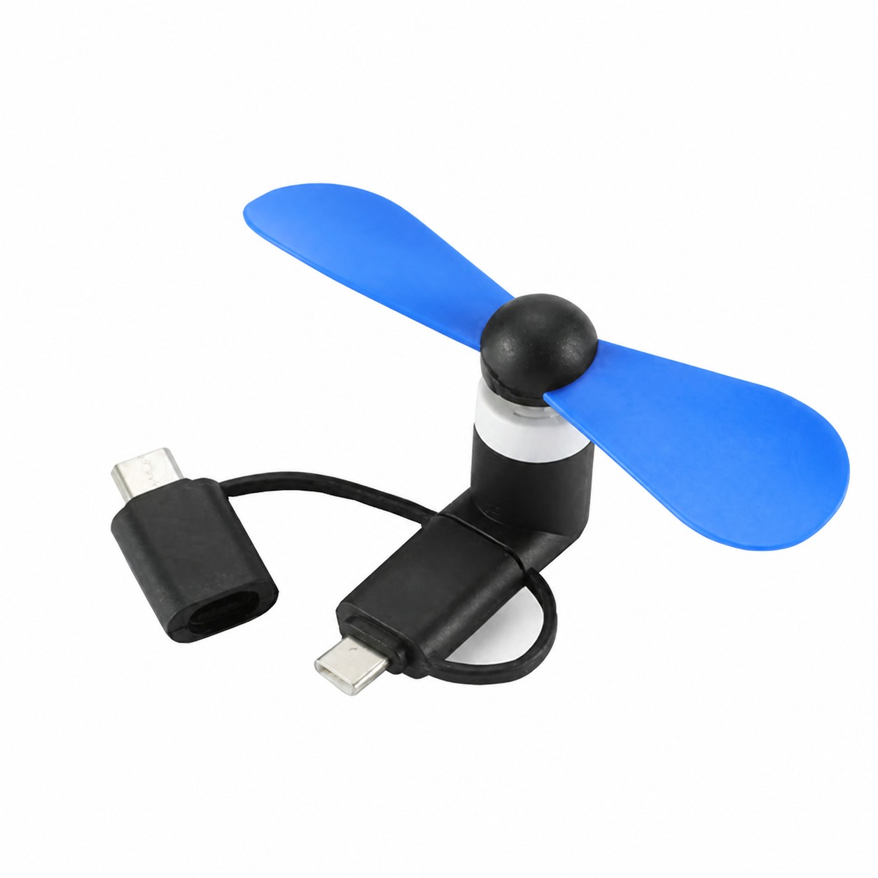 Three Adapter Phone Powered Mini Fan — Blue