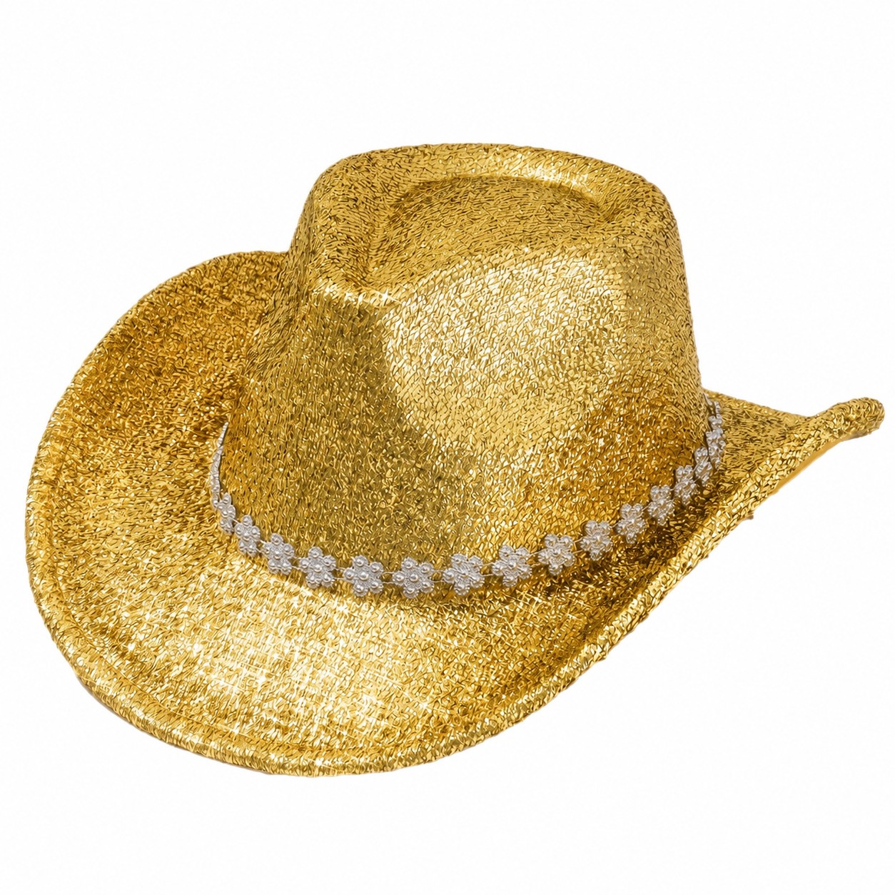 Polyester Flower Band Cowboy Hat — Gold