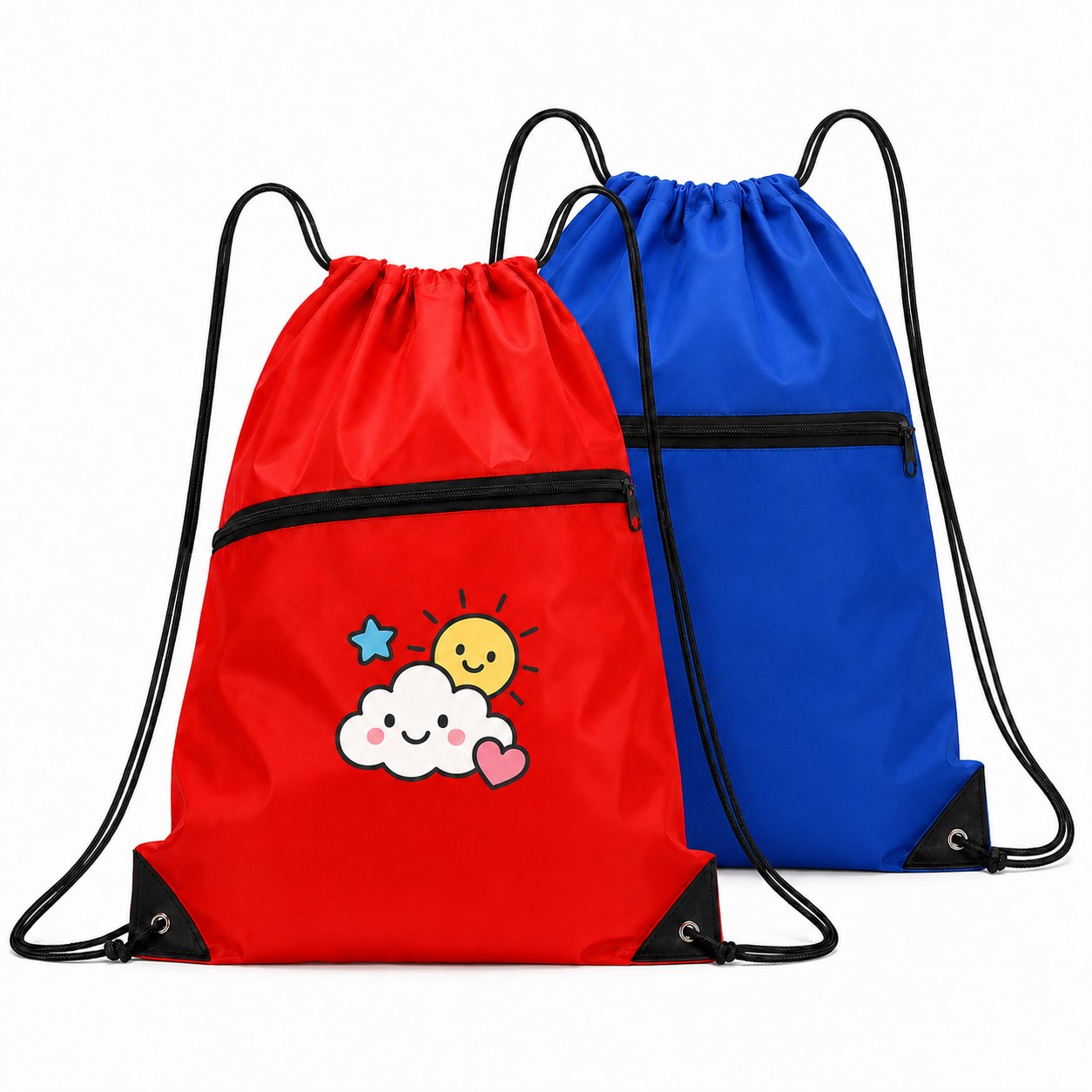 Oxford Drawstring Backpack With Zippered Pocket