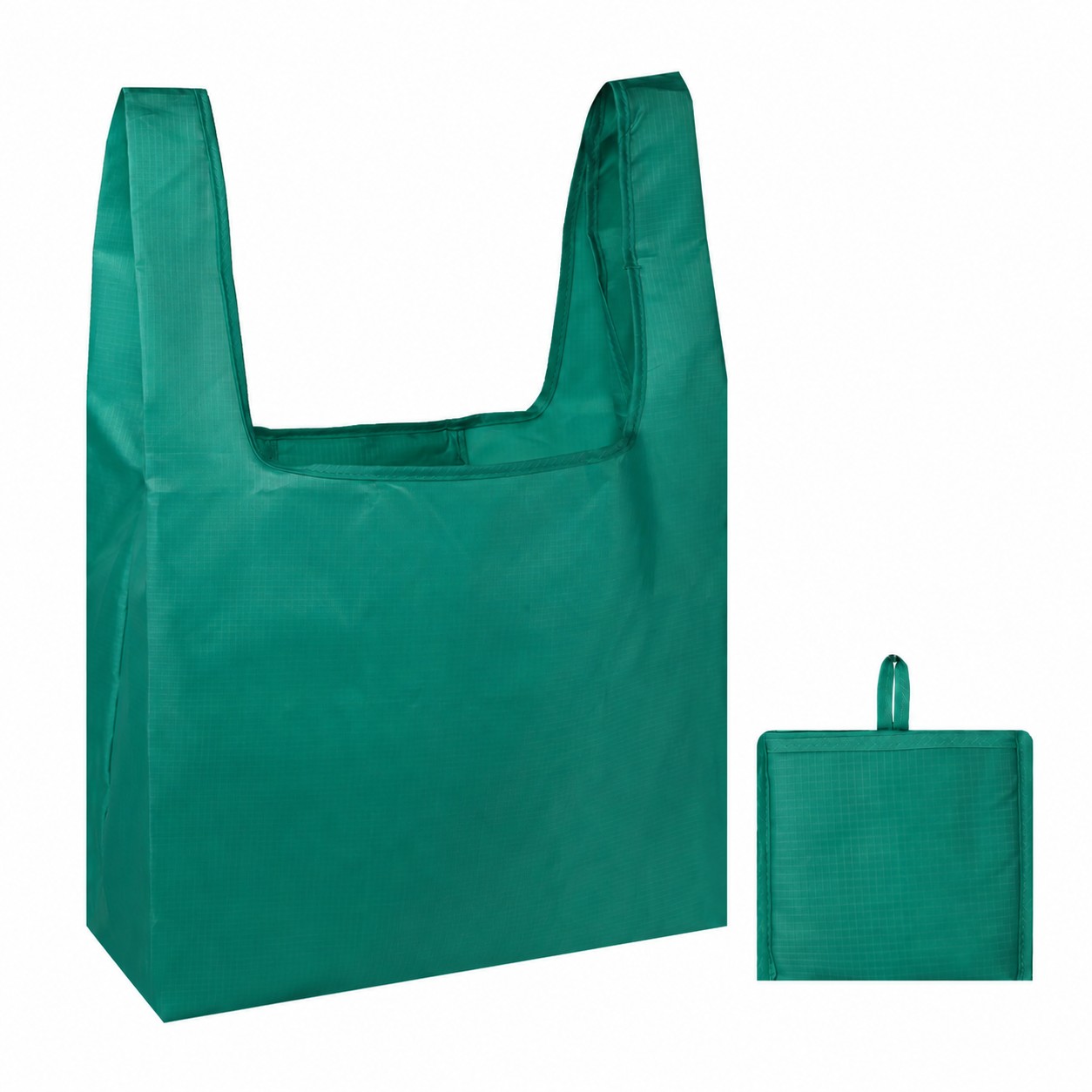420D Polyester Foldable Tote with Storage Pouch — Teal Green