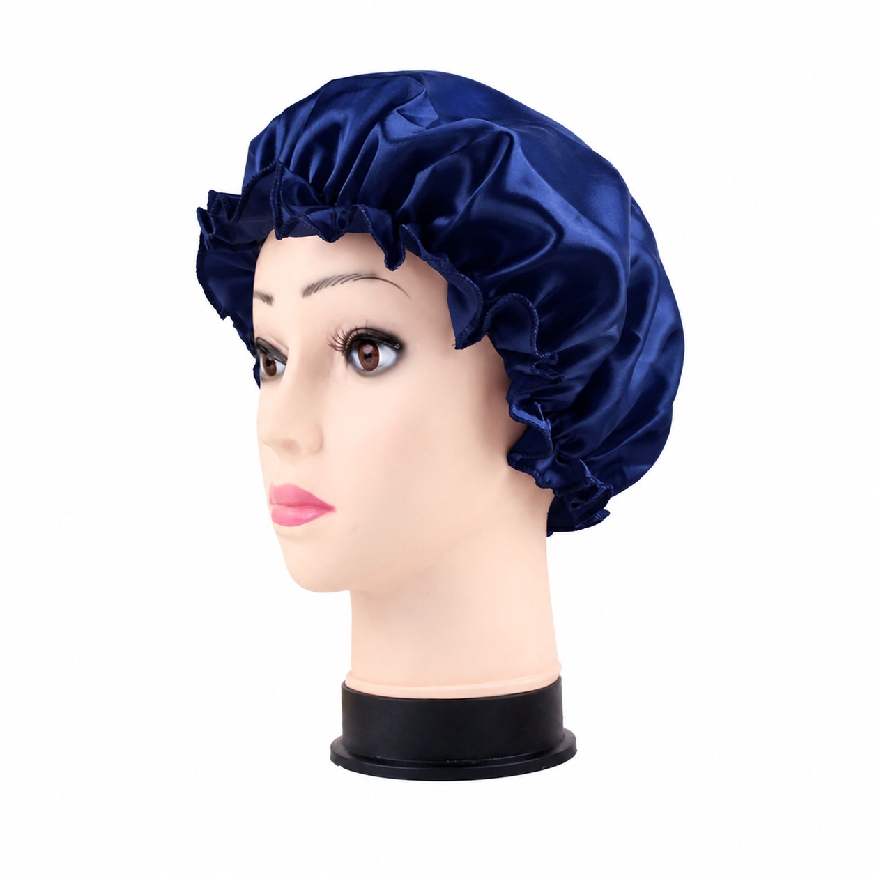 Satin Elastic Sleep Cap — Navy Blue