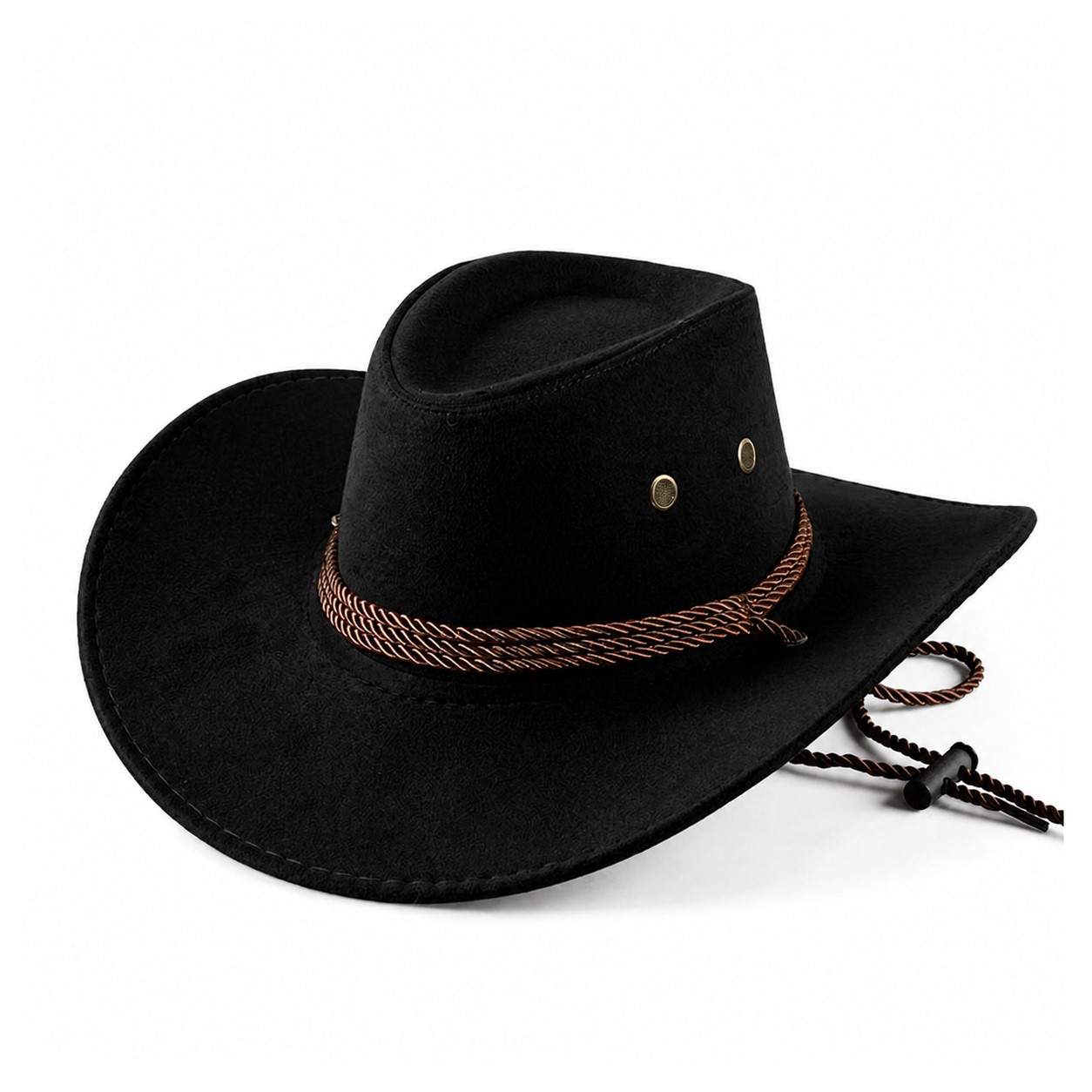 Suede Cowboy Hat With Chin Strap — Black