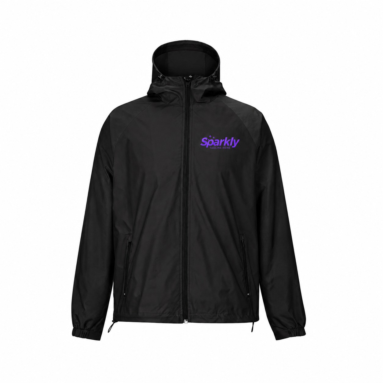 Lightweight Polyester Full-Zip Hooded Jacket — Black