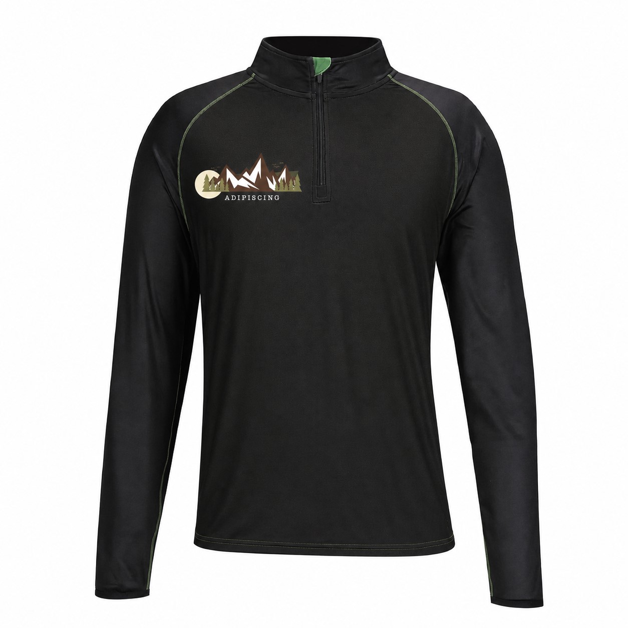 Quarter-Zip Neckline Raglan Sleeves Sweatshirt — Black