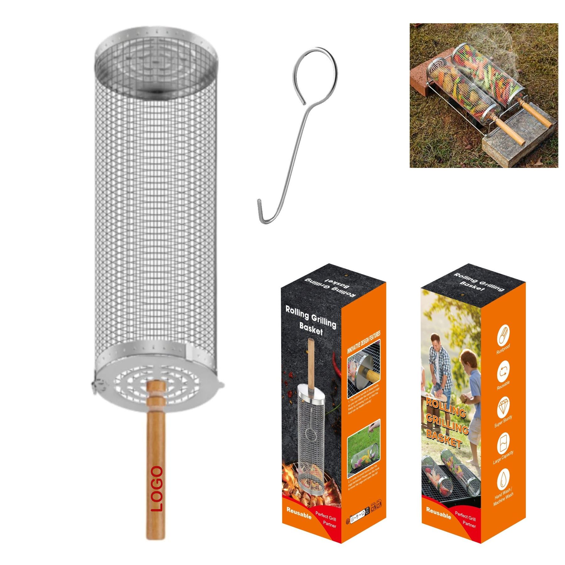 Stainless Steel Rolling Grill Basket