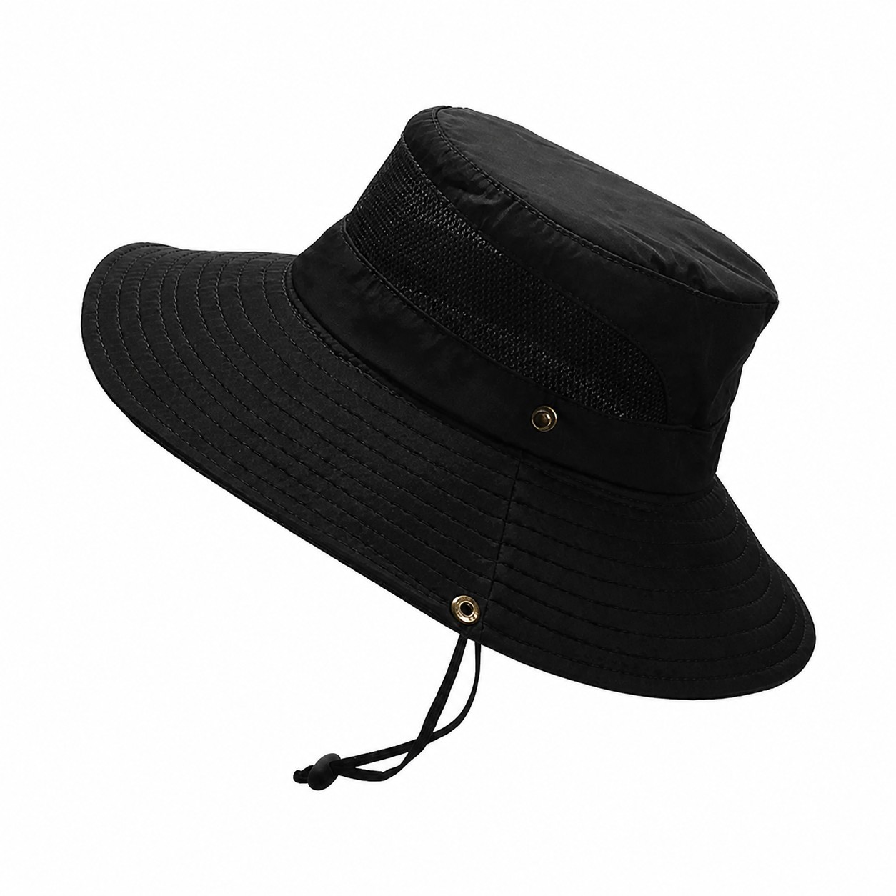 Polyester Fishing Bucket Shade Hat — Black