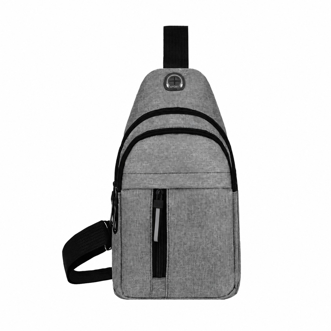 300D Polyester Zippered Storage Crossbody Sling Bag — Gray