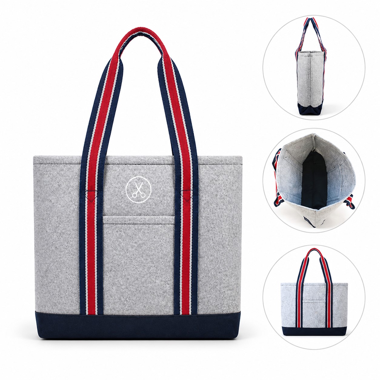 Striped Handle Polyester Pocket Tote Bag — view 1