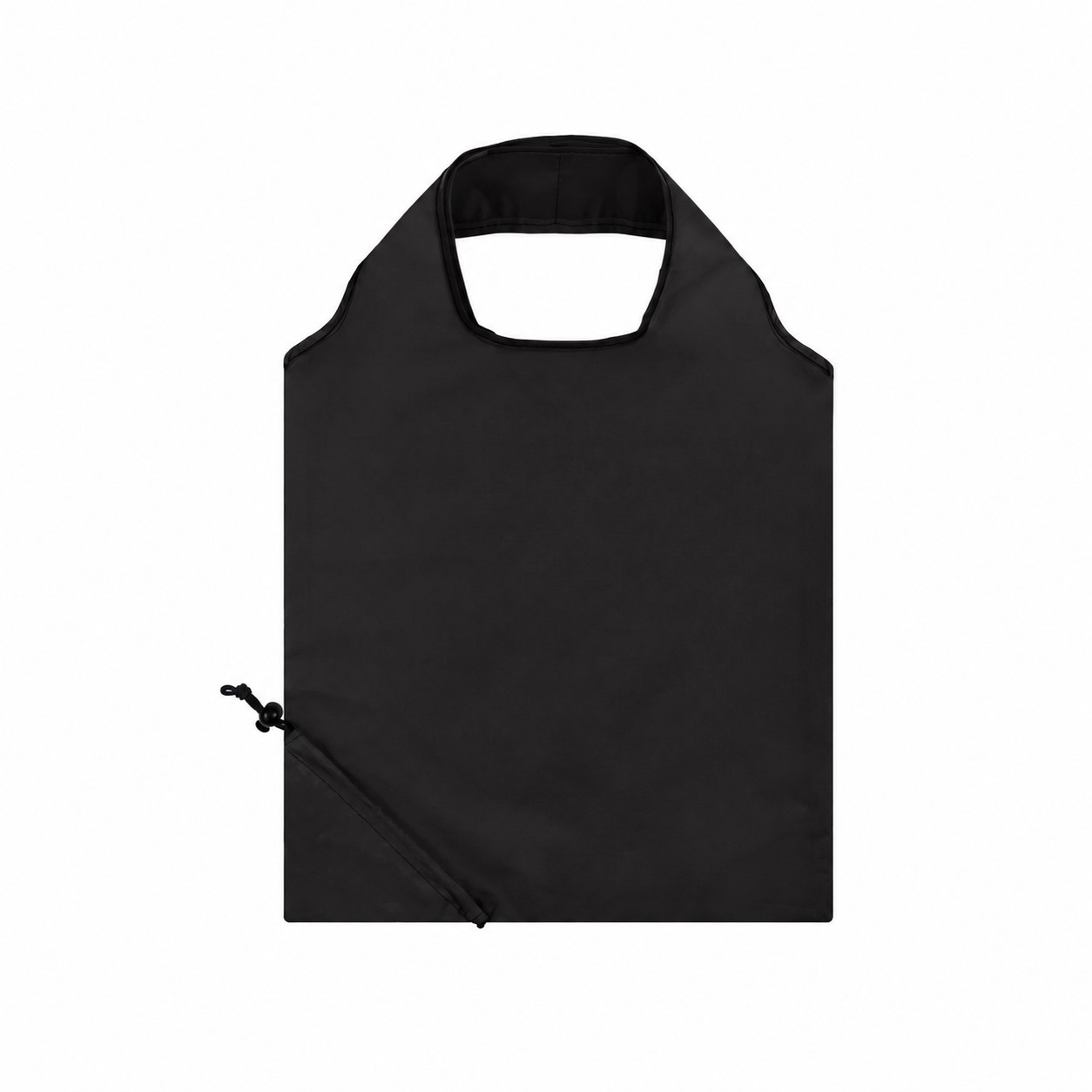 210T Polyester Foldable Tote with Drawstring Pouch — Black