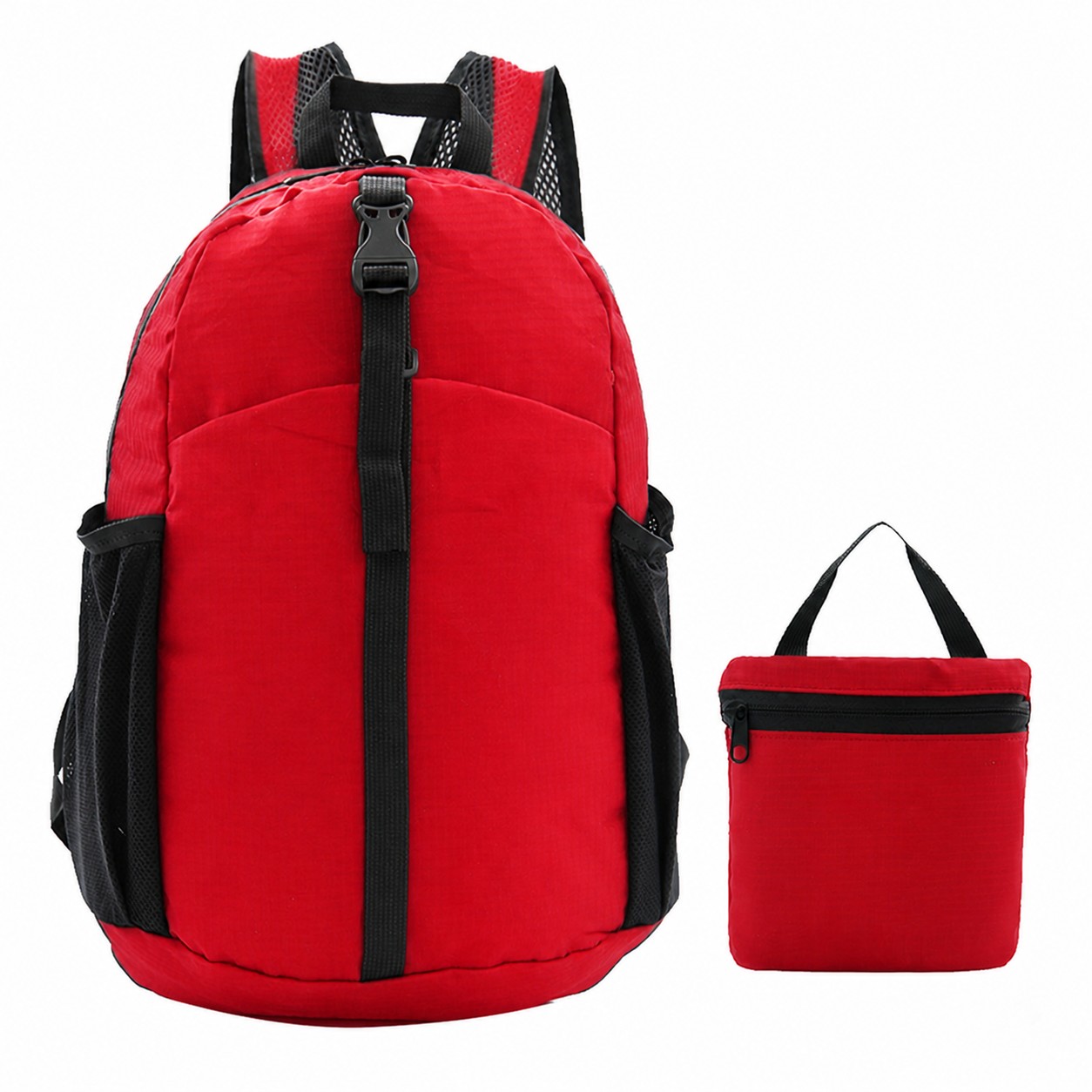 Foldable Nylon Travel Backpack — Red