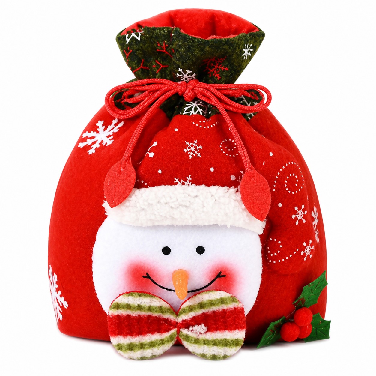 Snowman Polyester Drawstring Gift Pouch — view 2