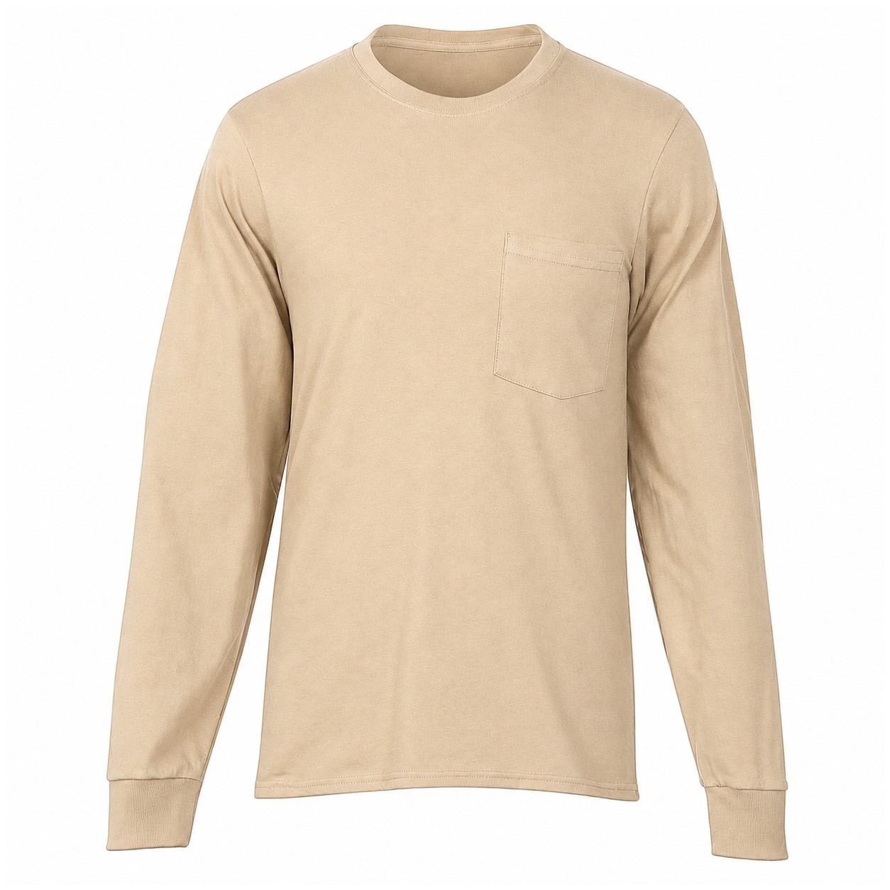 Cotton Pocket Long Sleeve Shirt — Tan Beige