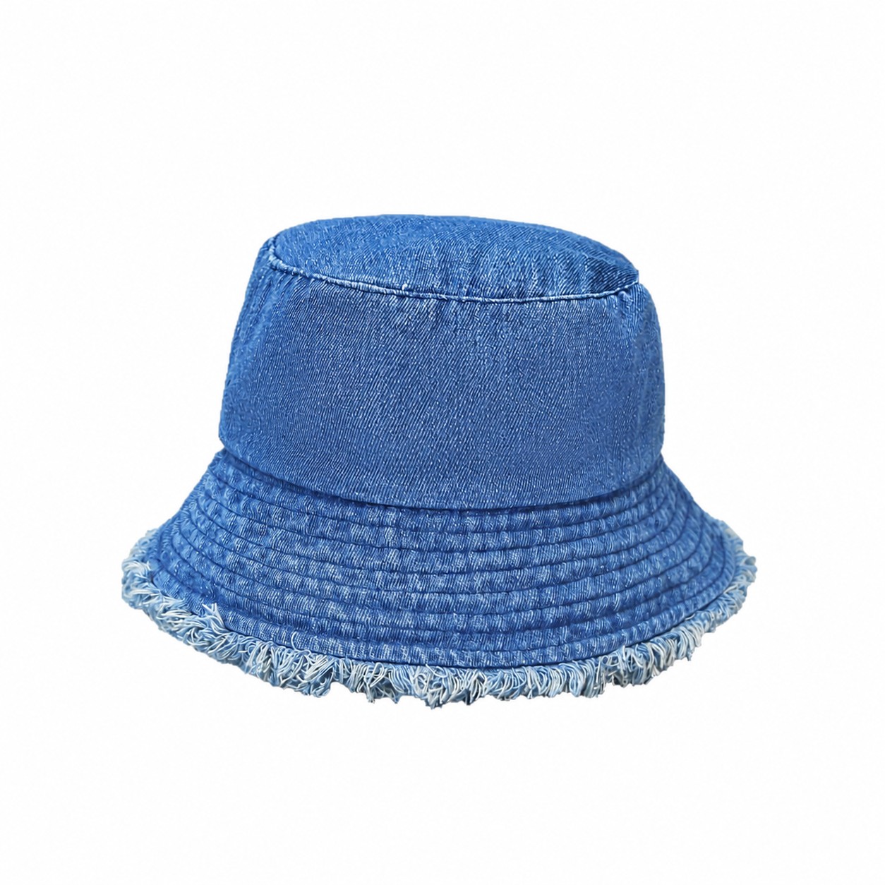 Denim Frayed Bucket Sun Hat — Medium Blue