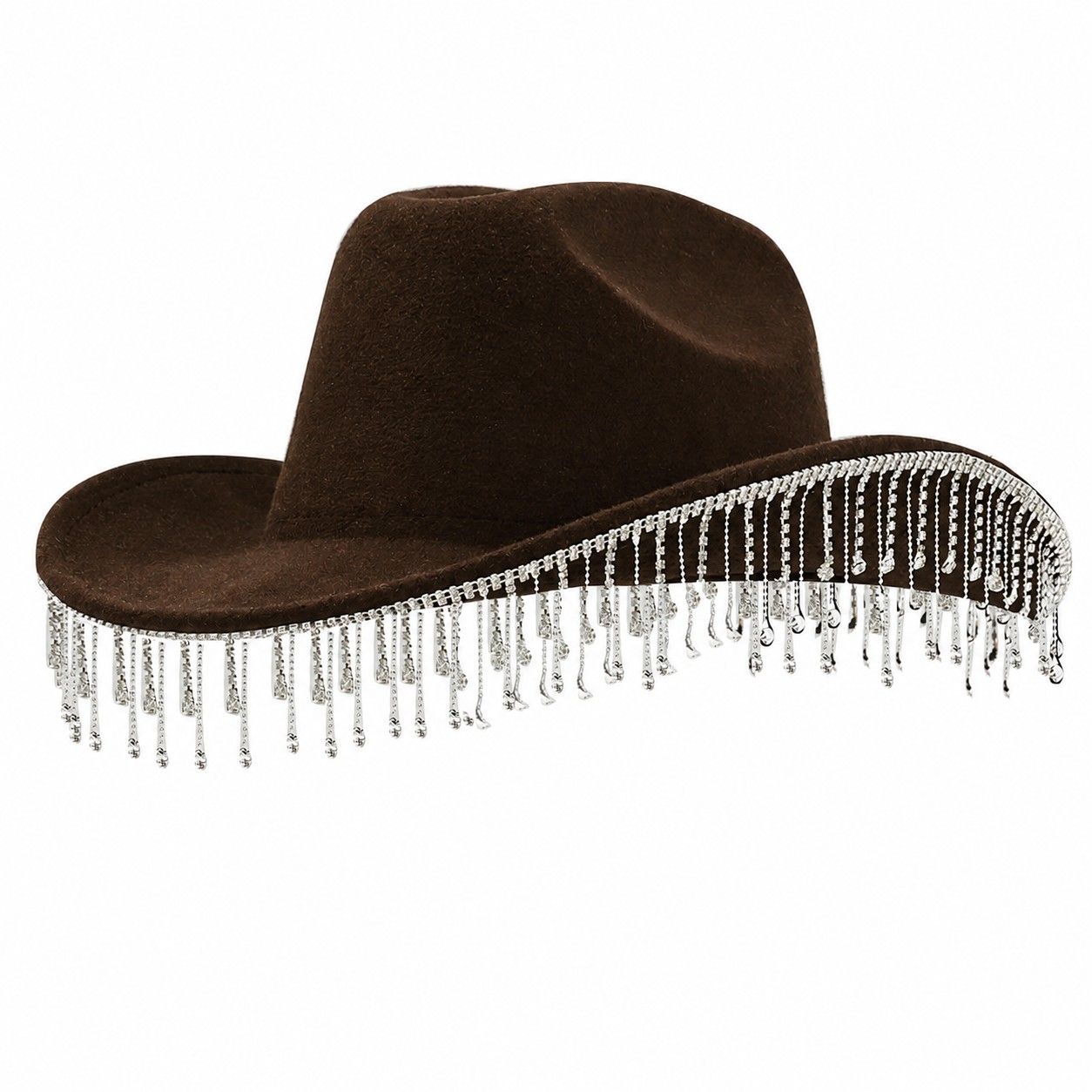Polyester Rhinestone Cowboy Hat — Dark Coffee Brown