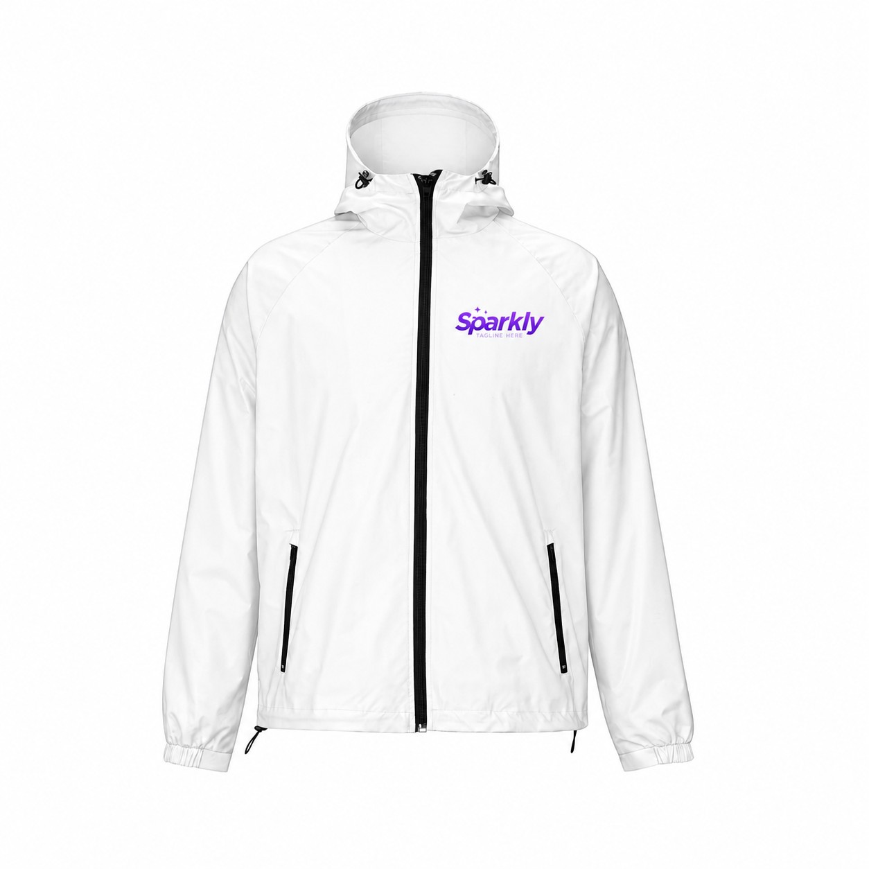 Lightweight Polyester Full-Zip Hooded Jacket — White
