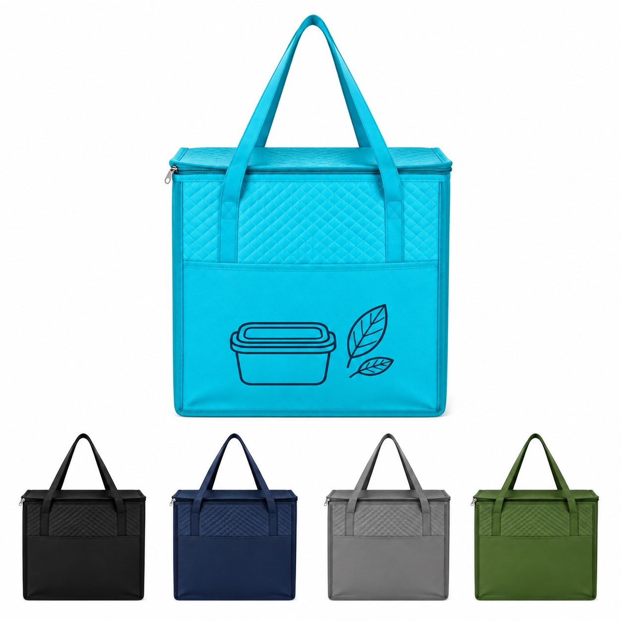 Quilted Polyester Zippered Grocery Cooler Bag