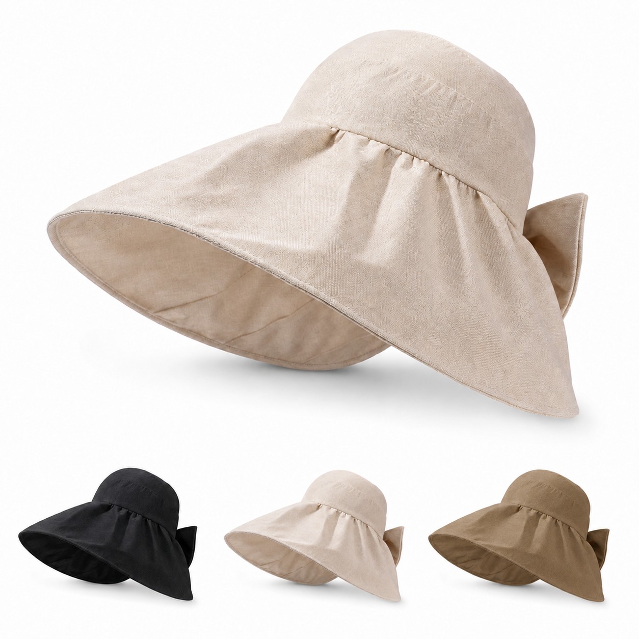 Cotton Linen Bow Visor Hat
