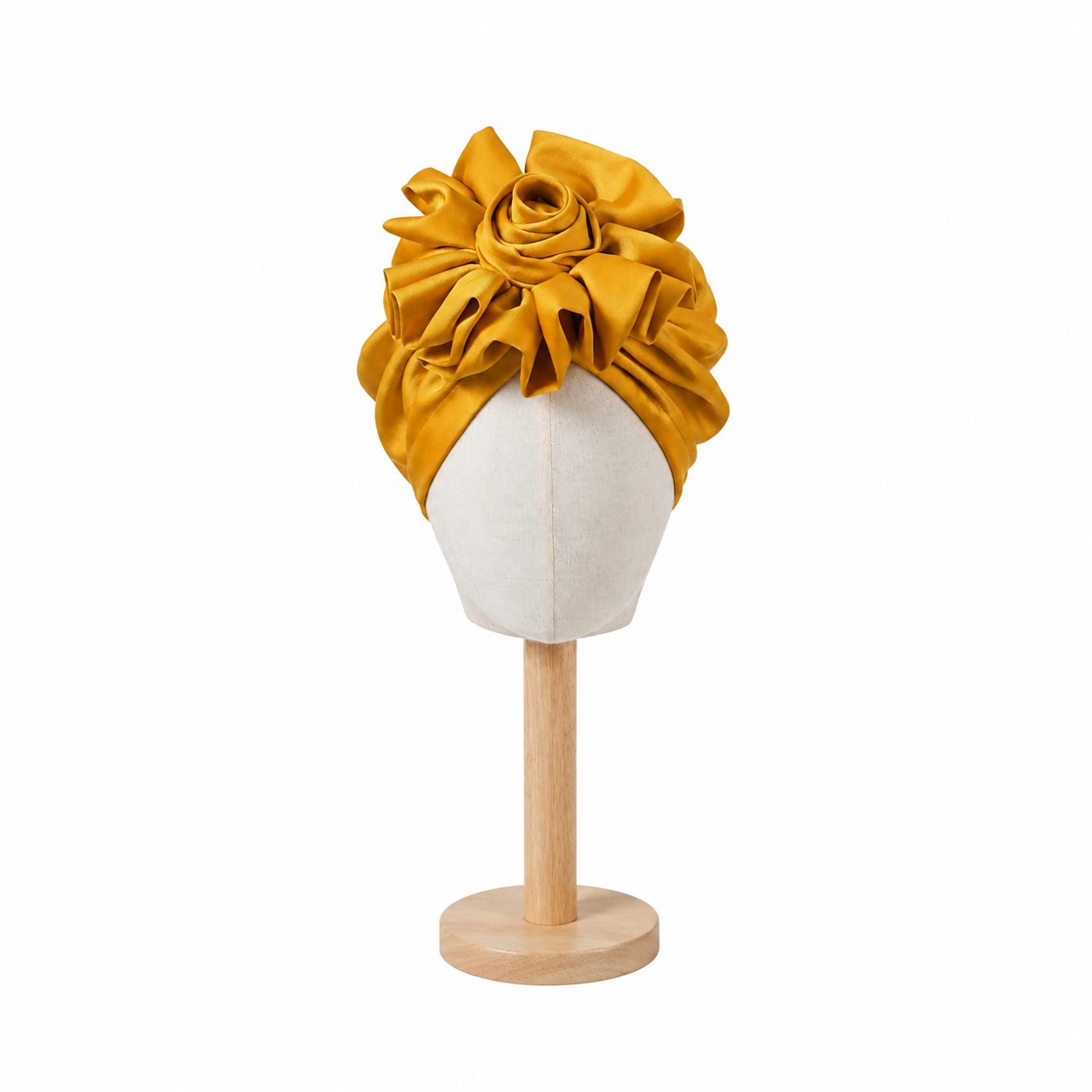 Blended Fiber Rosette Turban Hat — Mustard Yellow