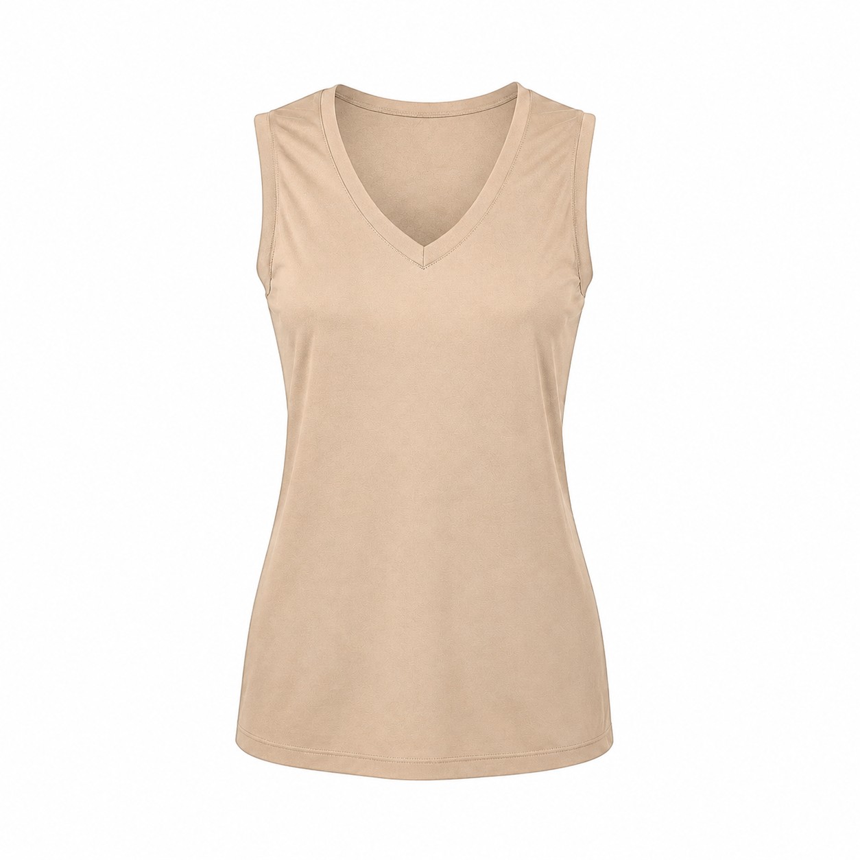 Ladies Polyester V Neck Tank Top — Tan Beige