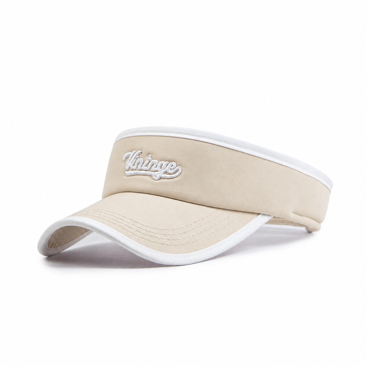Polyester Curved Bill Visor Hat — Beige
