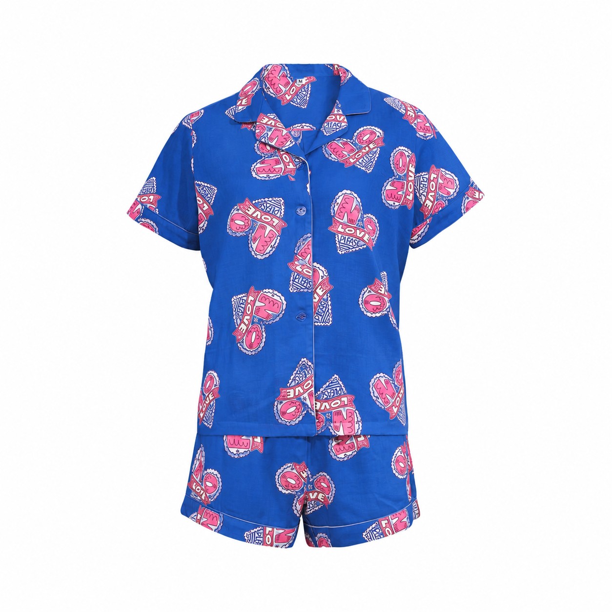 Cotton Pajama Shorts Set — Blue