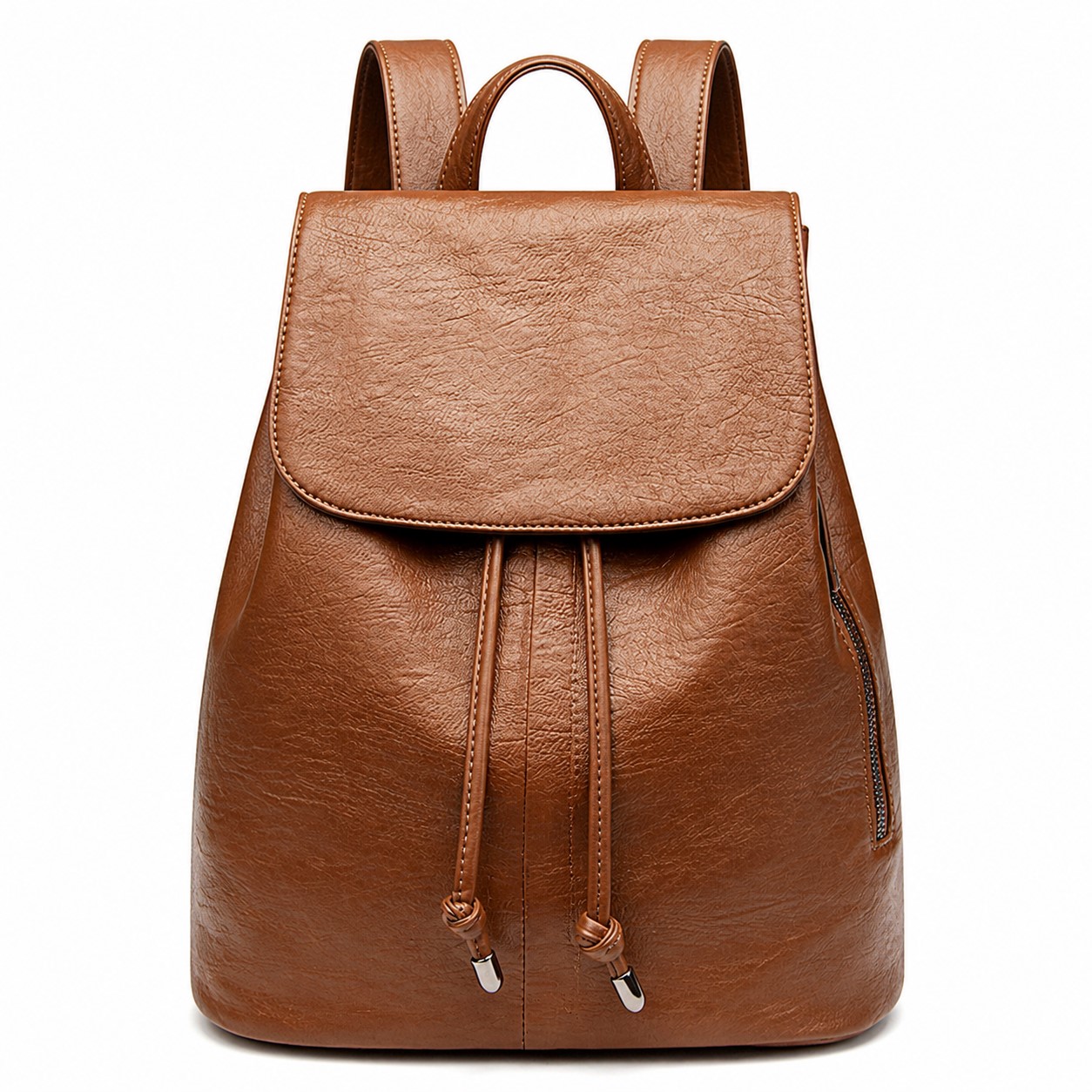 Leather Drawstring Backpack With Rounded Flap — view 2