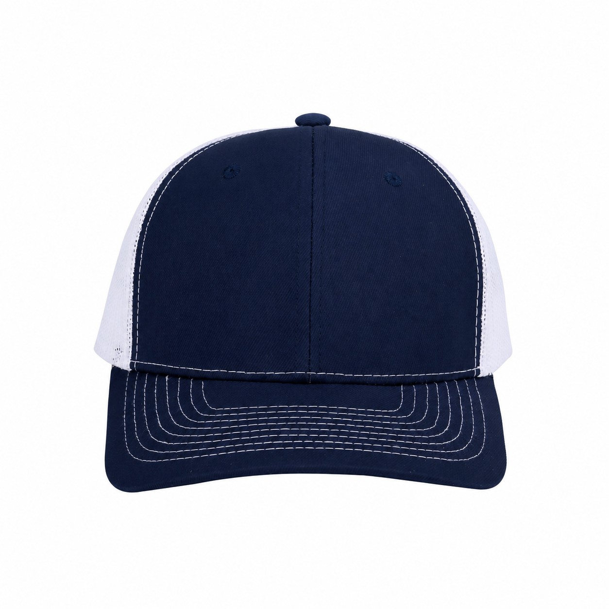 Cotton Adjustable Snapback Cap — Navy Blue/White