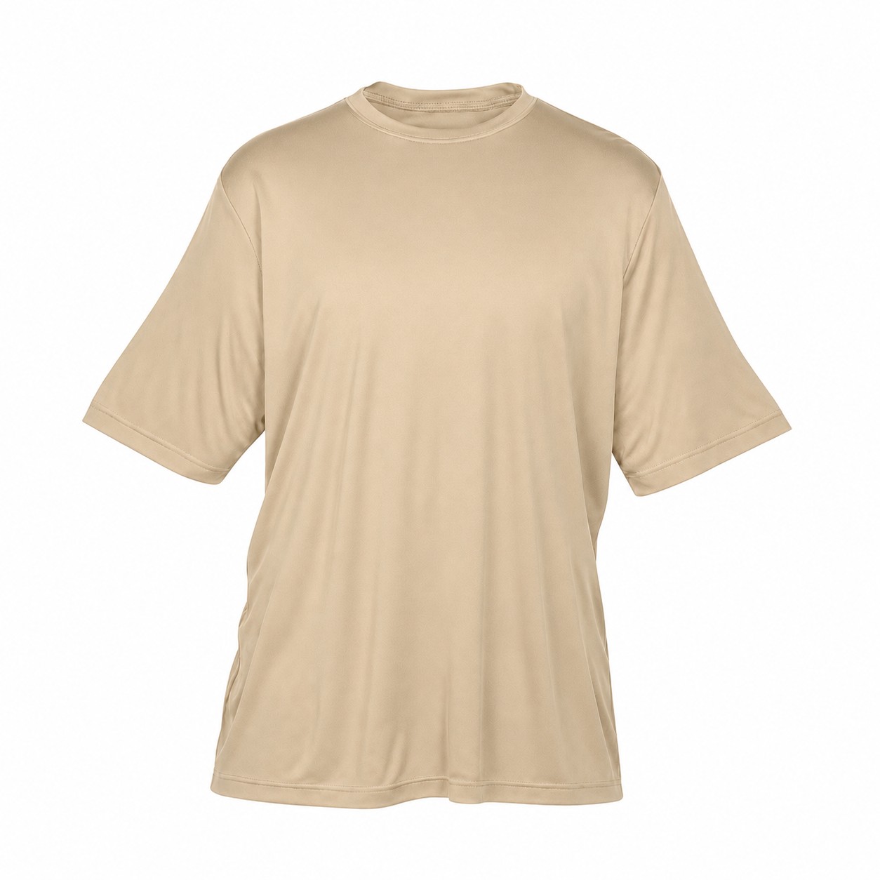 Polyester Performance Crewneck Tee — Beige